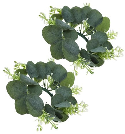 HIAKDOFT 2pezzi Ghirlanda Di Candela Finta Con Eucalipto e Bacche Per Decorazioni Pasquali Elegante Anello Per Centrotavola Festivo e Decorazioni Di