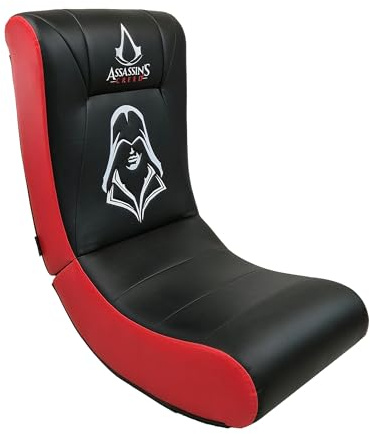 Subsonic - Fauteuil à Bascule Gaming Assassin's Creed, Siège Ergonomique en Similicuir Noir et Rouge, Chaise de Salon Pliable avec Broderies