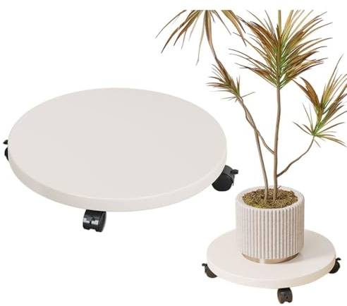 Support de plantes en bois sur roulettes – Support rond pour pot de fleurs pour intérieur/extérieur – Chariot de fleurs robuste pour terrasse et jardin (blanc 25 cm)