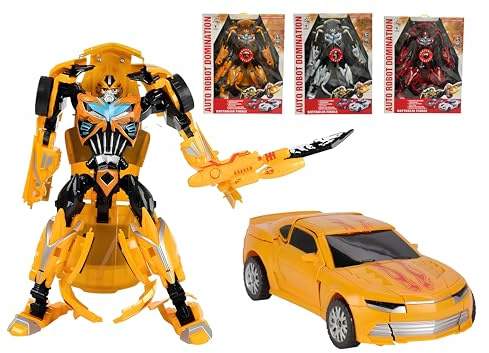 Robot Trasformabile Mega Gigante 40 cm con Luci Suoni Robot Trasformabile in Auto Sportiva Polizia Auto Robott Domination Mecha Maxi Robots Automobile Gigante Grande Scatola d'Effetto,COLORE CASUALE