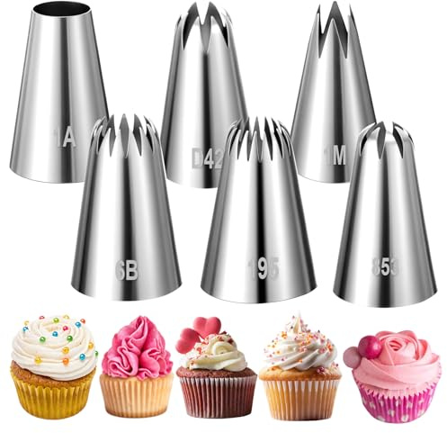 6 stycken spritstyllar i rostfritt stål, återanvändbara spritstyllar, tårtdekorationstillbehör, för muffins, smörkräm, sockerglasyr, födelsedagstårta, cupcake, gör-det-själv-konst