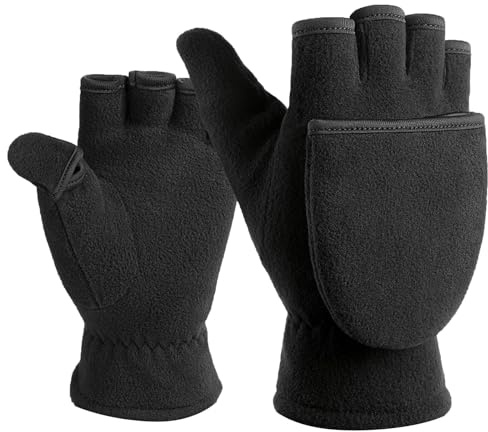 Gant Thermique- Gants Hiver Homme Convertibles à Rabat Couleur Unie Mitaines d'hiver Coupe-Vent en Polaire sans Doigts avec Rabat pour Adultes Casual