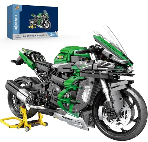 Brihappen Ensemble de construction de moto H2 SX SE à l'échelle 1:5 pour adultes, modèle technique de vélo de tourisme de sport avec avant rotatif, présentoir, kit de modèle de moto à collectionner