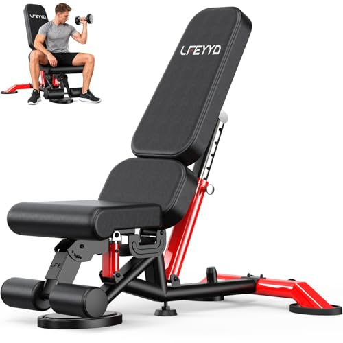 LFEYYD Adjustable Weight Bench for Home Gym,Workout Benches Strength Training for Full Body,Gym Bench 1800Lbs Capacity for 7 Back & 3 Seat Positions,Bench Press Flat/Incline/Decline