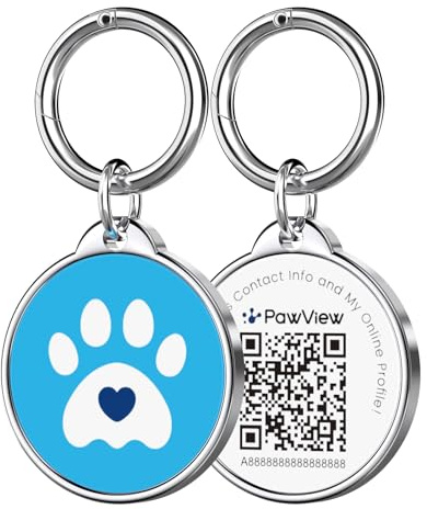 PawView QR Code Dog Tag, Personalized Dog ID Tag for Pets with Scan Location Alerts, Custom Online Profile, No Engraving Needed, Waterproof Epoxy Resin & Stainless Steel, Light Blue,UK