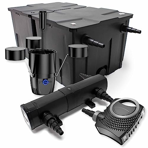 Wiltec Kit complet: CBF-350B Filtre de bassin jusqu'à 60000 L Biologique, NEO10000 pompe de filtration 10000l/h 80W, CUV-236 lampe uv UVC Clarificateur avec 36W, CSP-250 Écumeur 2500l/h 45W