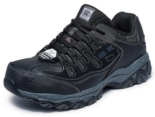 Skechers Men's Cankton Steel Toe Construction Shoe - Electrical Hazard Rated, Memory Foam, Black/Charcoal, 11