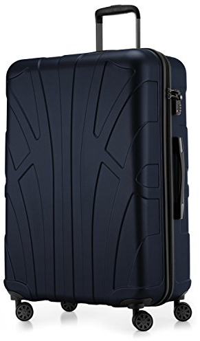 SUITLINE - Großer Hartschalen-Koffer, TSA, 4 Doppel-Rollen, Trolley, Rollkoffer, Reisekoffer, Volumenerweiterung, 75 cm, 119 Liter, Dunkelblau
