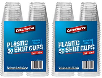 100 Plastic Shot Glasses - Multi Use Crystal Clear Hard Plastic Sampling Cups - 30ml - 1 oz