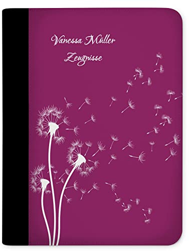 CreaDesign Customize A4 Zeugnismappe für Kinder - 26.7 x 32.7 x 1 cm, erweiterbar auf bis zu 20 Fächer, Sichtbuch ohne Klarsichthüllen, Brombeere Pusteblume Design, Dokumentenmappe für Schüler