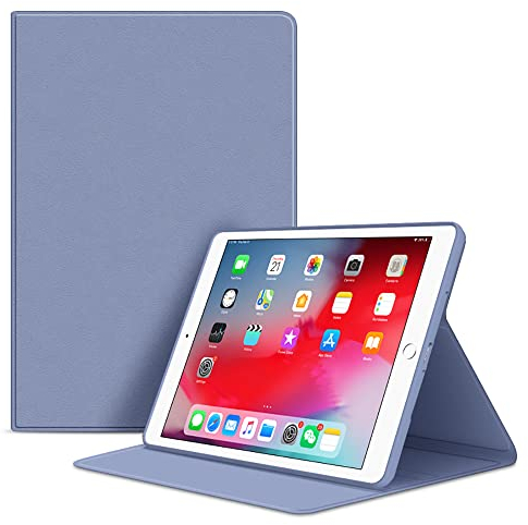 VAGHVEO Hülle für iPad 9./ 8./ 7. Generation 10,2 2021/2020/2019, iPad Air 3. / Pro 10,5 Zoll PU-Leder Buch-Flip Hüllen mit Flexibel Weiche TPU Rückseite Abdeckung, Auto Schlafen/Wecken, Grau Violett