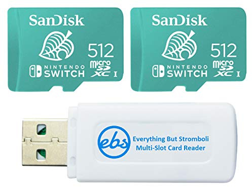 SanDisk 512GB Nintendo Switch Memory Card 2 Pack - Micro SD Cards for Switch Lite & Switch (SDSQXAO-512G-GNCZN) Bundle with (1) MicroSDXC Card Reader