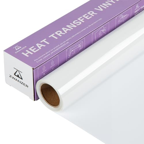 Zwanzer White Heat Transfer Vinyl Roll - 12 x 12ft (30.5 x 366CM) HTV Vinyl Ideal for Cricut & Silhouette Cameo, Easy to Cut & Weed for T-Shirts & Apparel