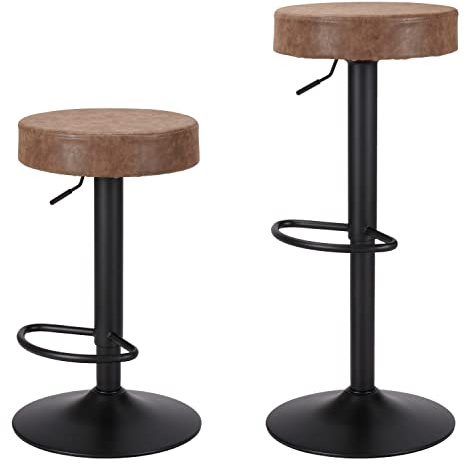 Finnhomy Bar Stools Set of 2 Counter Height, Swivel Barstools with Footrest and Backless Round, Height Adjustable Modern Bar stools for Kitchen, Vintage Leather, Retro Brown