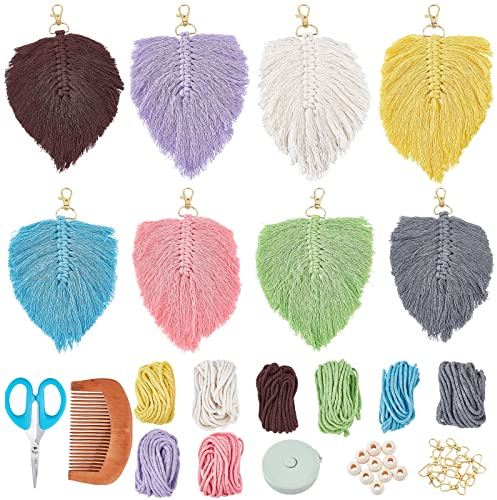 WEBEEDY 8 Set Porte-Clés en Macramé Kit de Bricolage Porte-Clés Kit de Bricolage Kits de Macramé pour Débutants Kits D'Artisanat pour Adultes Fournitures en Macramé Porte-Clés Porte-Monnaie