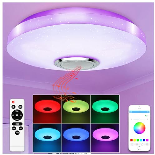 TODEHI 36W Lámpara Led Techo con Altavoz Bluetooth, Ø30cm RGB Plafón Led Techo regulable con Mando a Distancia y APP, Plafón Musical LED para Dormitorios, Habitaciones Infantiles, Salones