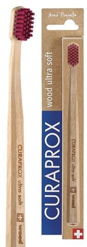 Curaprox CS Wood Toothbrush – for Eco-Friendly Oral Care | Ultra-Soft Plaque Removal | Bordeaux Red Beechwood Handle | Single Pack | Made in Switzerland