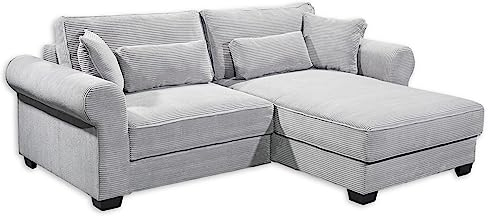 Stella Trading Angelina Bequemes Schlafsofa mit Bettkasten in Cord-Optik, Dove - Ausziehbares Sofa mit Schlaffunktion - 255 x 92 x 185 cm (B/H/T)