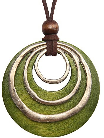 GelConnie Lederkordel-Halskette, mehrschichtiger Holzanhänger, Vintage-Schmuck, Boho, lange Pullover-Halskette für Damen und Herren, Leder, Kein Edelstein