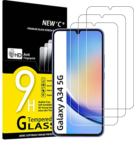 NEW'C 3 Stück für Samsung Galaxy A34 5G für Panzerglas, Frei von Kratzern, 9H Härte, HD Displayschutzfolie, 0.33mm Ultra-klar, Ultrabeständig