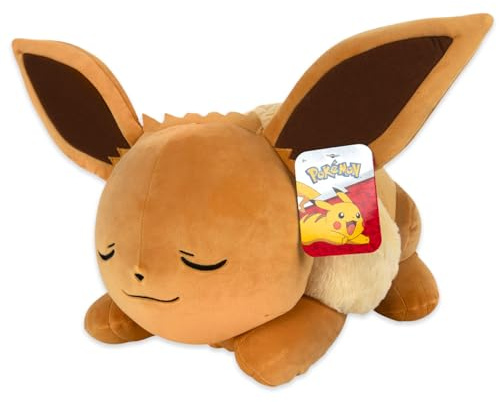 Pokémon Bandai Plüschtier Evoli (Eevee), 40 cm – sehr weich, das schläft – JW0222