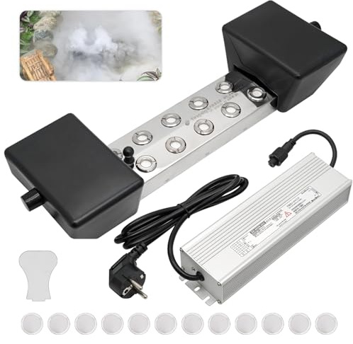 MUYIRTED 10 Teste Nebulizzatore Ad Ultrasuoni 7L/H Umidificatore per Nebbia, Creatore di Nebbia con Boa E Alimentatore da 400W, Macchina del Fumo per Conservazione di Ortaggi, Laghetti, Acquario