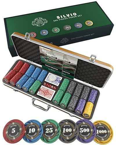 Bullets Playing Cards | Mallette de Poker 500 Jetons Céramique – Coffret Complet avec Cartes, dés et Bouton Dealer ─ Design Silvio