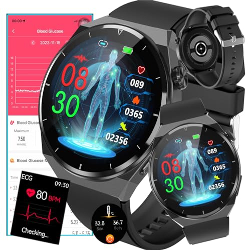 Fohatu 𝐄𝐂𝐆 Smartwatch 𝐁𝐥𝐮𝐭𝐳𝐮𝐜𝐤𝐞𝐫,𝐁𝐥𝐮𝐭𝐳𝐮𝐜𝐤𝐞𝐫 Fitness-Tracker 𝐄𝐂𝐆 Pulsschlag Temperatur Pulsschlag Blut Blutsauerstoff Schlafüberwachung, Schrittzähler Aktivitätstracker,A