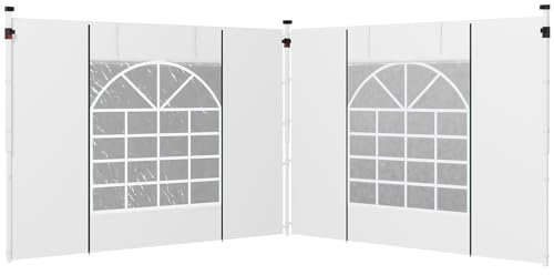 Outsunny Paredes Laterales para Carpa de 2 Paneles 295x195 cm Cortina Lateral de Tela Oxford con Ventana Enrollable y Puerta con Cremallera para Carpa 3x3 m o 3x6 m Blanco