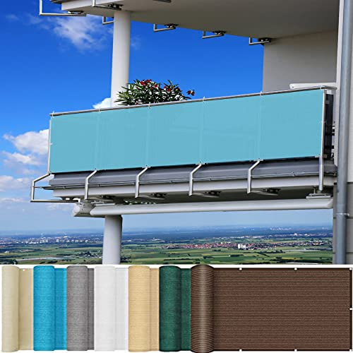 Cubierta para balcón 50 x 900 cm, rejilla ventilada para jardín al aire libre, protección UV, color topo, con agujeros y bridas