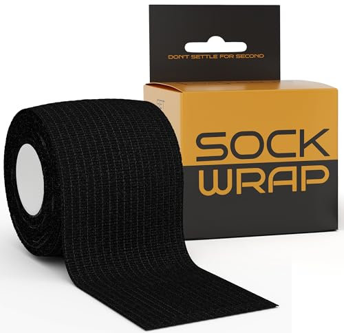 Locked in Sock Tape for Football 5cm x 5m - Self Adhesive, Elastic Bandage Wrap for Socks, Shin Pads, Ankle & Knee Support - Comfortable Fit, Strong Hold for Training, Recovery & More (Black)