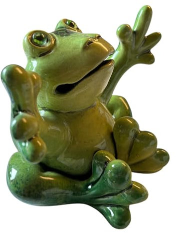 Ukrainisches Kunsthandwerk Figura decorativa de rana de cerámica para jardín, color verde esmaltado, hecha a mano, decoración de jardín