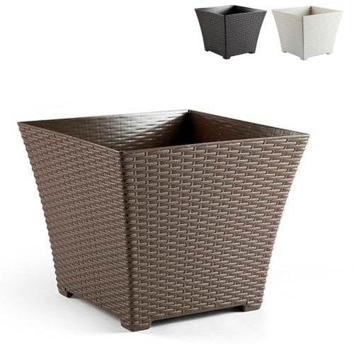 Acan Tradineur Vaso Rattan Quadrato in Plastica, Vaso per Piante, Fiori, Giardino, Terrazza, Casa, Made in Spagna, 32 x 37 x 37 cm, Colore Casuale