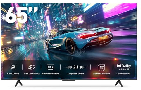 iFFALCON 65-Inch Class U85 Series QD-Mini LED 4K UHD Google Smart TV - QLED, HDR 1000 nits, 7000:1 Contrast, 144Hz Game Mode Pro, 288Hz DLG, Dolby Vision IQ, Dolby Atmos, Slim Unibody (65U85, 2025)