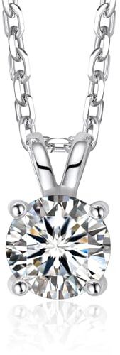 MomentWish Necklaces for Women, 0.5 Carat Moissanite Solitaire Pendant Sterling Silver 14K White Gold Plated Diamond Necklace Jewelry Gift Christmas for Wife Girlfriend