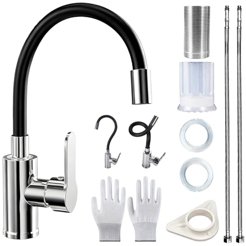 NLMWTI Mitigeur Cuisine avec Bec Flexible, Mitigeur Cuisine Chaud et Froid en Acier Inoxydable, 2 Modes de Pulvérisation, Rotatif à 360°Mitigeur Evier Cuisine Librement Mitigeur