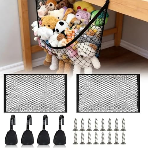 VEGOATY 2 pezzi rete elastica per bagagliaio: 70 x 30 cm, grande rete per animali di peluche, amaca con anello di trazione, rete di stoccaggio per auto, camper, barche (nero)