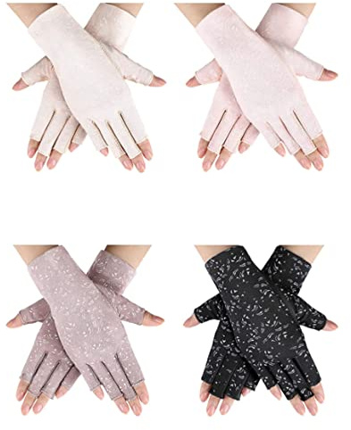 Muzrunq Gants de Protection Solaire sans Doigts pour Femmes, Protection UV, Demi-Doigts, Solaire d'été pour la Conduite, l'équitation, la pêche, Le Golf, Les activités de Plein air, Taille moyenn