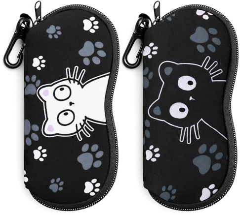 FEISEDY 2Pack Sunglasses Soft Case Ultra Light Neoprene Zipper Portable Eyeglass Pouch with Belt Clip B0385