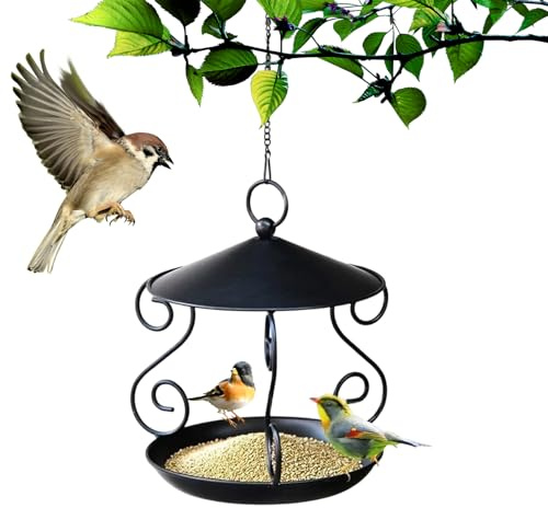 para pájaros al Aire Libre – Soporte de Comida de Metal Resistente a la Lluvia – Alimentador Suspendable – Jardín, Patio, Balcón, Terraza, Parque de Observación