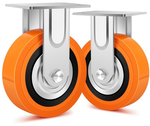 Humagineer 150mm Poliuretano Ruedas Para Muebles Pesados Fijas, Industriales Ruedas Carga de 500kg por Rueda con Doble Rodamiento de Bolas, Silencioso Y Resistente al Desgaste, Juego de 2