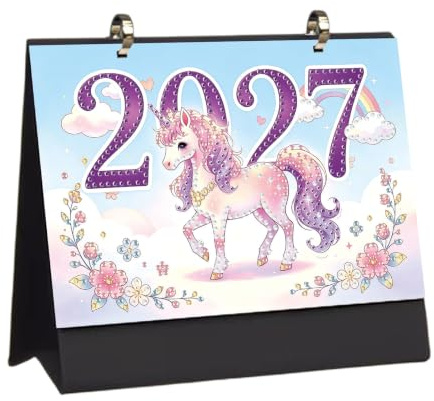 Lebartm 2027 DIY Diamond Art Desk Calendar 17x21cm Gemstone Painting Monthly Flip Tabletop Calendar for Office Home Decor Planning Handmade Craft Gift-Horse