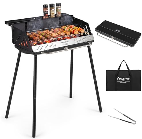 COSTWAY Barbacoa Carbón Plegable, Patas Desmontables, 81 x 47 x 85 cm