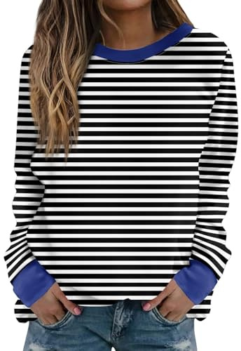 Randig tröja rund hals långärmad tröja dam randig långärmad | Fashionabel tröja ledig topp vår och höst randig tröja – sweatshirt dam utan huva