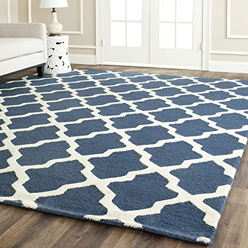 Safavieh Trellis Indoor Hand Tufted Rectangle Area Rug, Cambridge Collection, CAM121, in Navy Blue / Ivory, 183 X 274 cm for Living Room, Bedroom or Any Indoor Space