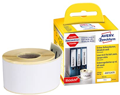 AVERY Zweckform AS0722470 Dymo LabelWriter Ordneretiketten schmal kompatibel zu S0722470 (38x190mm, 1 Rolle|110 Rückenschilder, selbstklebend, absolut blickdicht, Dymo LabelWriter Etikettendrucker)