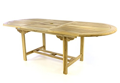 Divero Ausziehbarer Gartentisch Livorno aus Teak-Holz, unbehandelt – Farbe: Braun