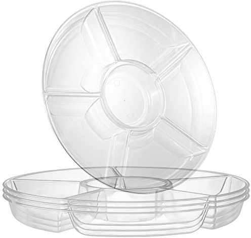 Plasticpro 6 Sectional Round Plastic Serving Tray/Platters Clear Pack of 2