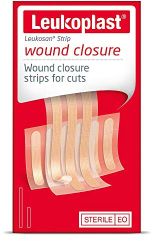 Leukoplast Leukosan Strip - Sterile Wound Closure Strips with Rounded Edges - Flexible and Breathable, First-aid Plasters for Superficial Cuts and Incisions – Tan – 2 Assorted Sizes – Box of 9