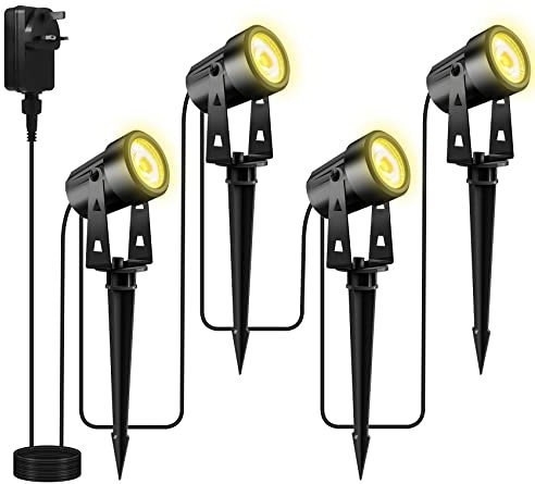Totofac Garden Spike Lights, 12V 18W Pathway Lights 4-Pack COB LED Spotlights, IP65 Waterproof Outdoor Landscape Lighting With Spike Stand for Yard, Lawn (Warm White, 12 Watts)